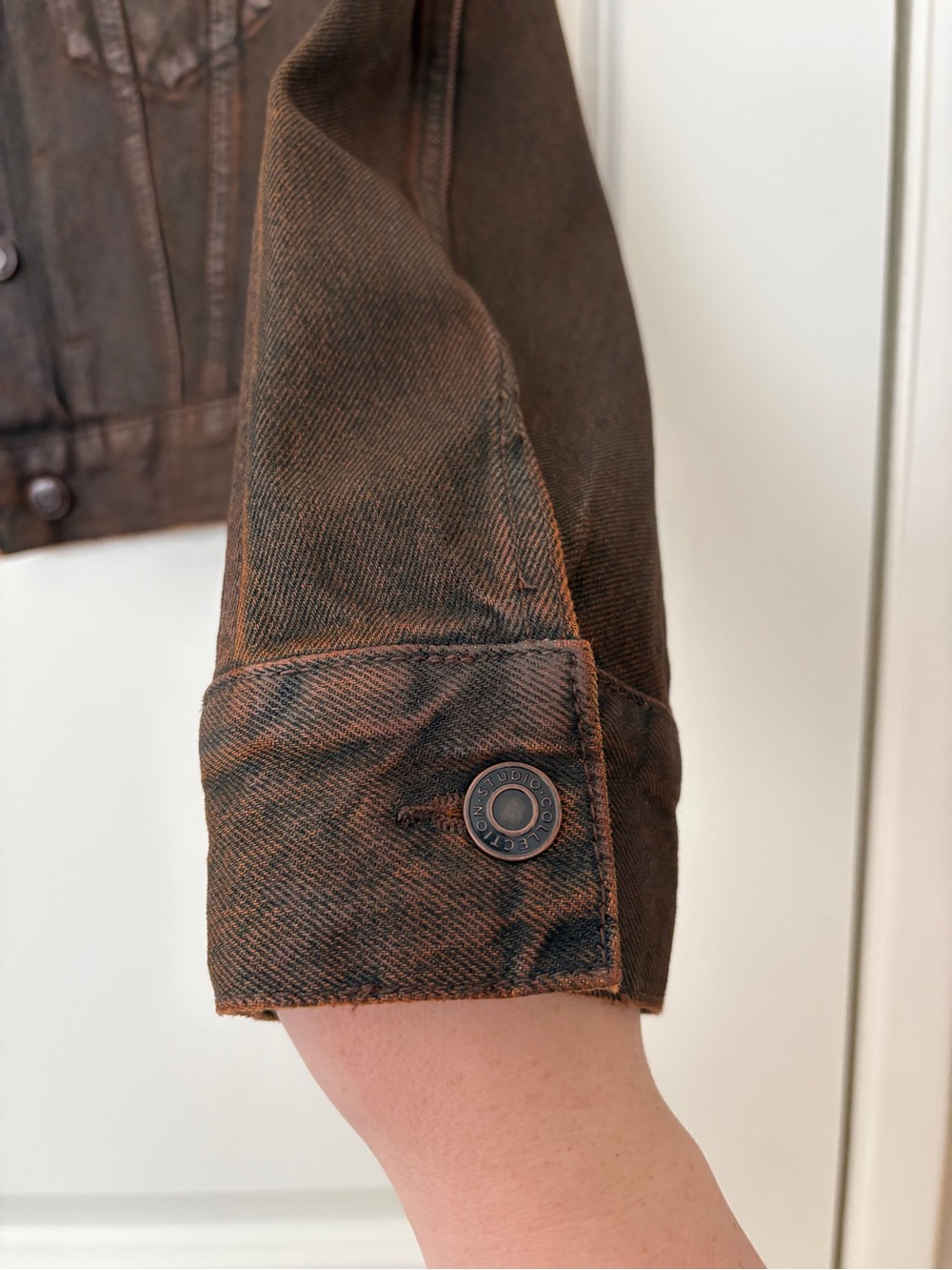 H&M studio brown coated denim jacket, size M - Picture 6 of 12